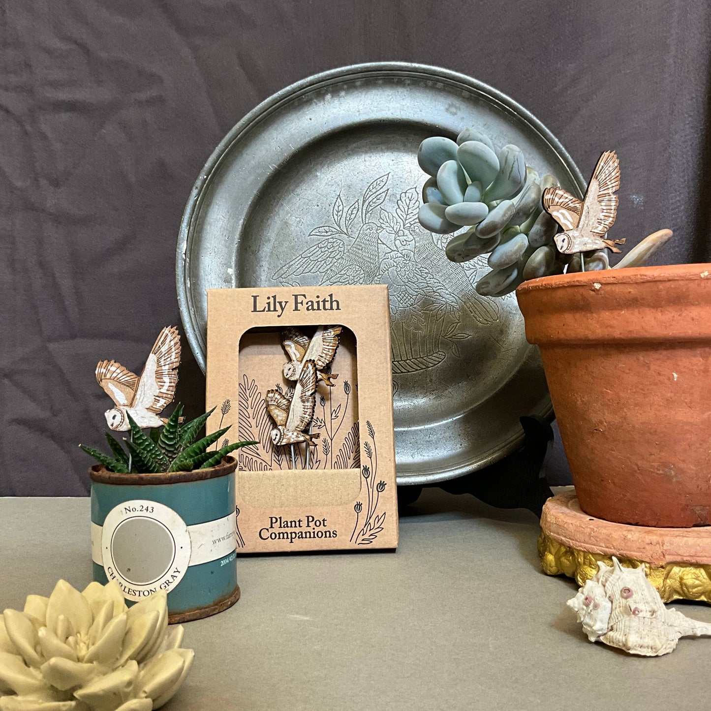 A Barn Owl Plant Pot Companions available to buy from Fig and Rose Home.