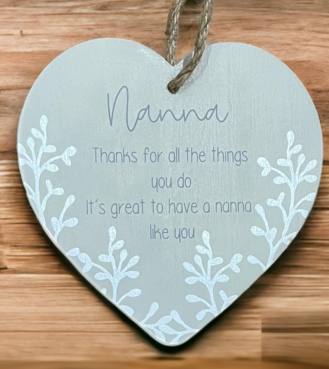 Nana Hanging Heart Plaque from Fig and Rose