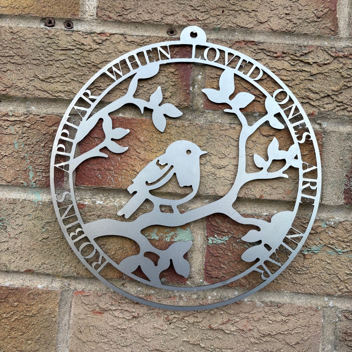 Robins appear when loved ones are near metal plaque from Fig and Rose.