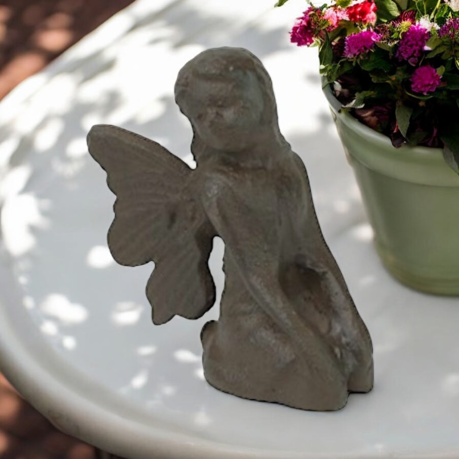 Cast Iron Kneeling Fairy Garden Ornament from Fig and Rose