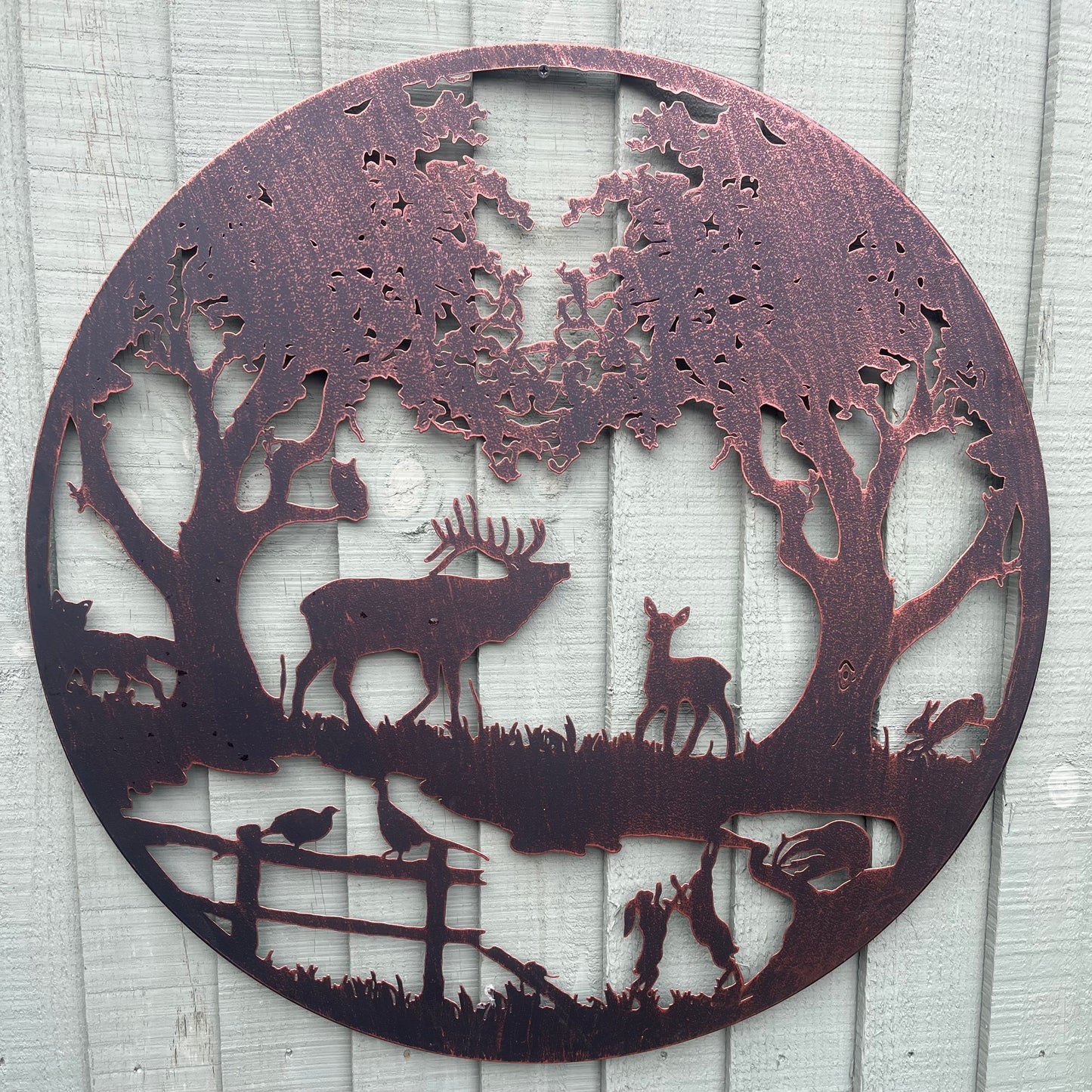 Stag and Countryside Animals Metal Garden Plaque from Fig and Rose