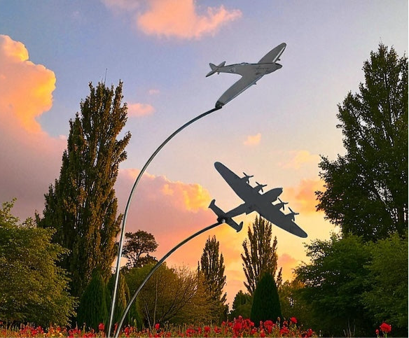 Spitfire and Lancaster Metal Garden Stake