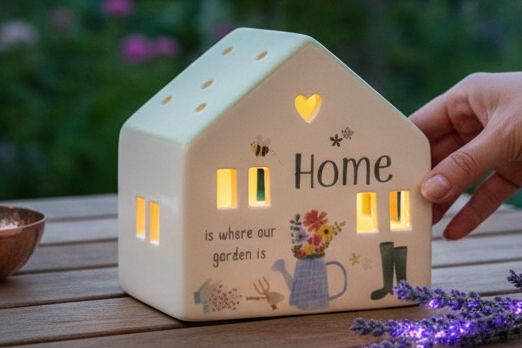 Ceramic House Tealight Holder - Home Is Where Our Garden Is from Fig and Rose.