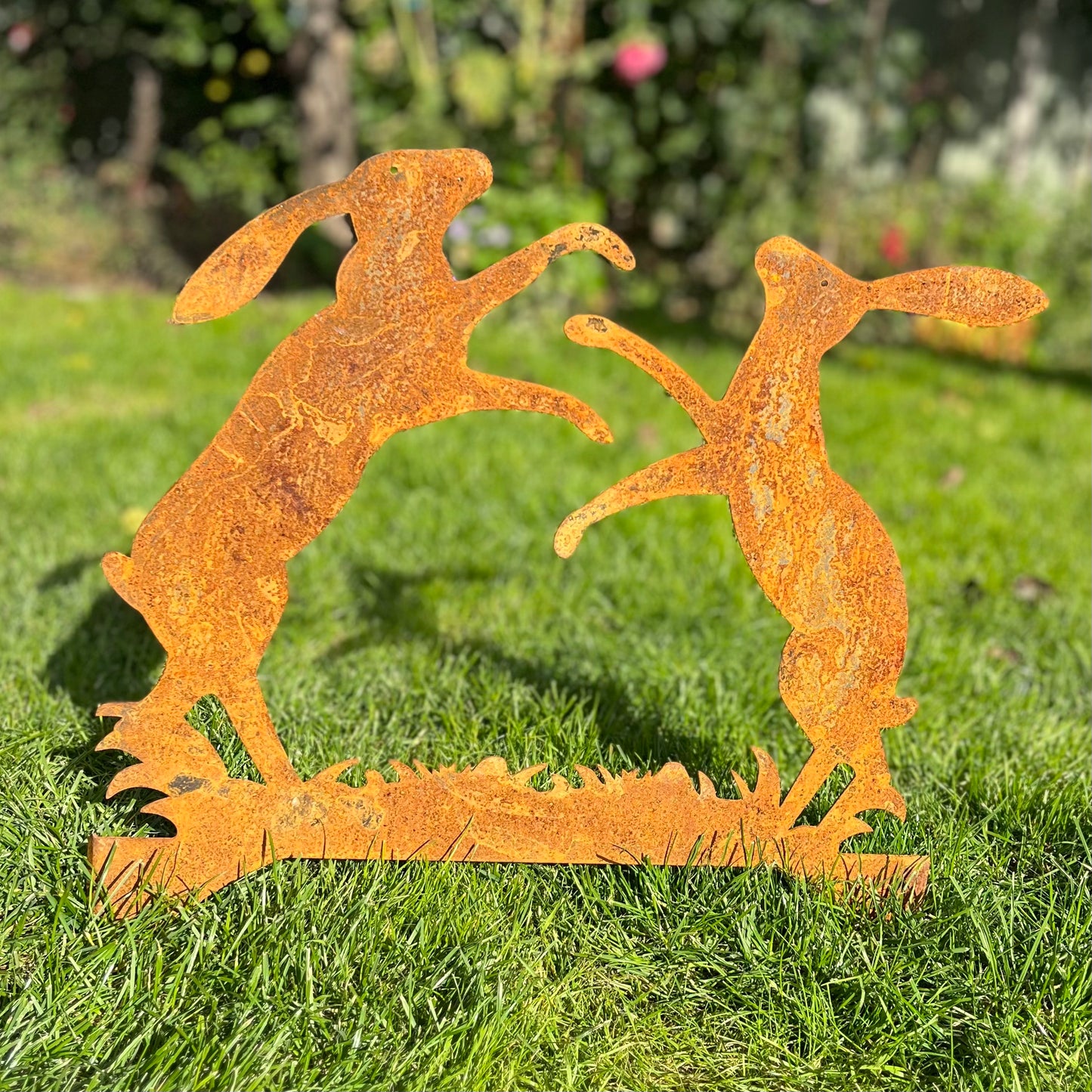 Boxing Hares Sculpture for the Garden from Fig and Rose
