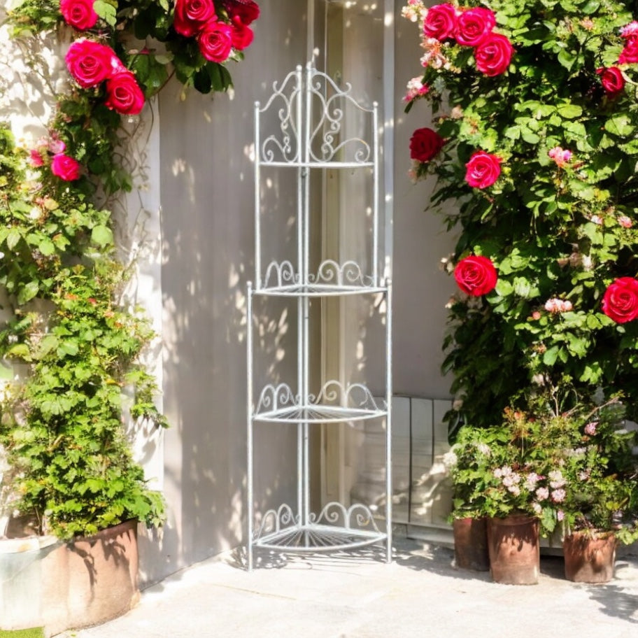 Cream Four Tier Corner Garden Shelves from Fig and Rose