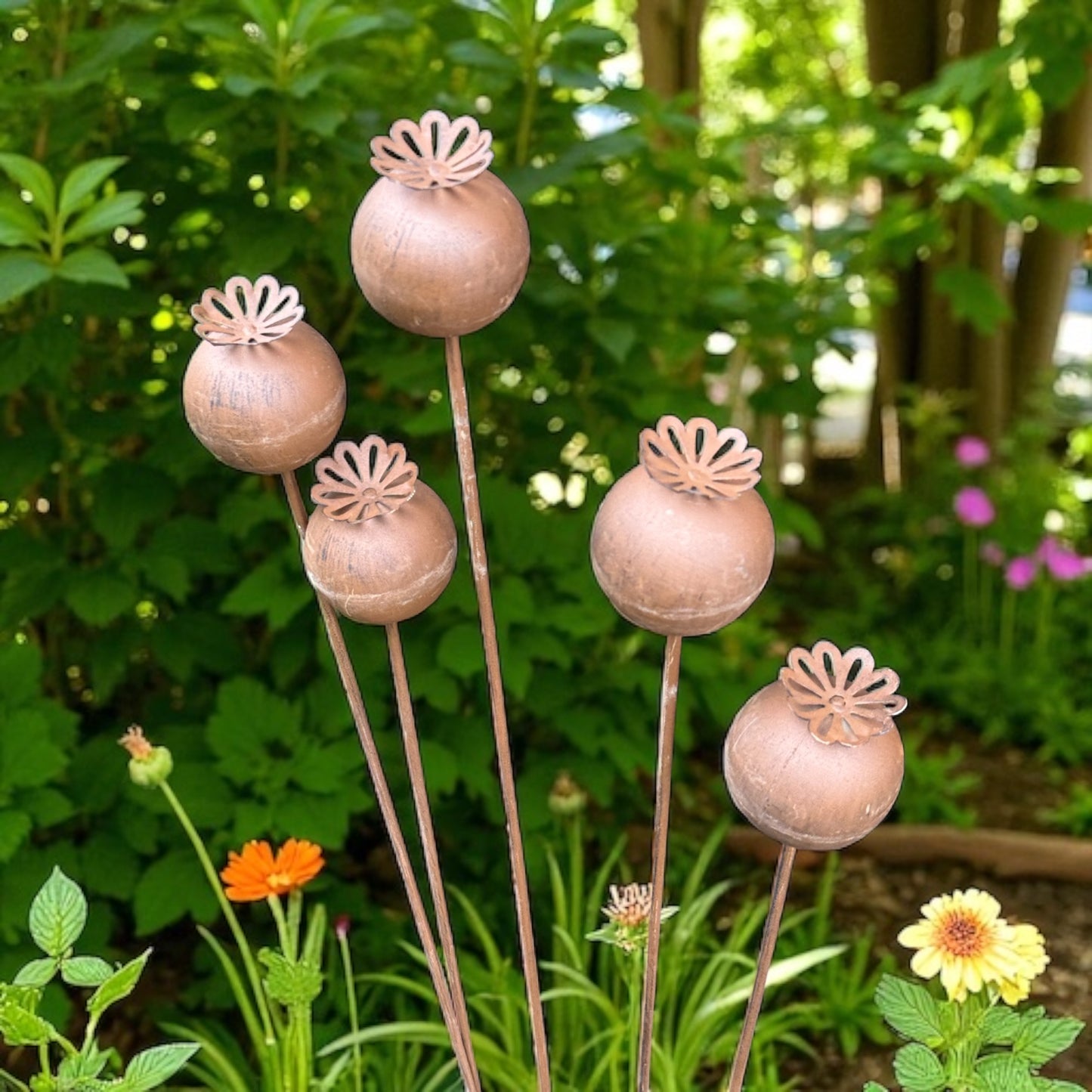 Rustic Poppy Head Garden Stake from Fig and Rose
