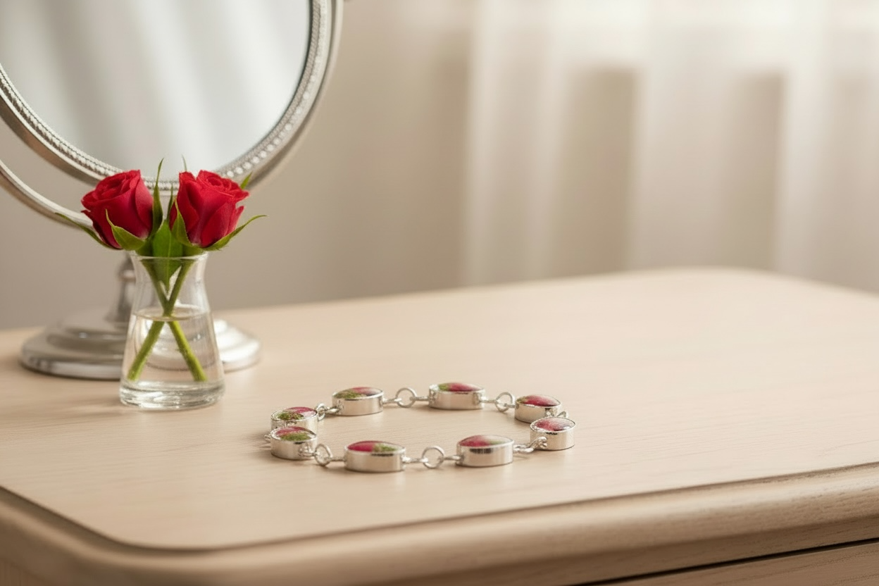 A Rose Bud Silver Bracelet available to buy from Fig and Rose Home.