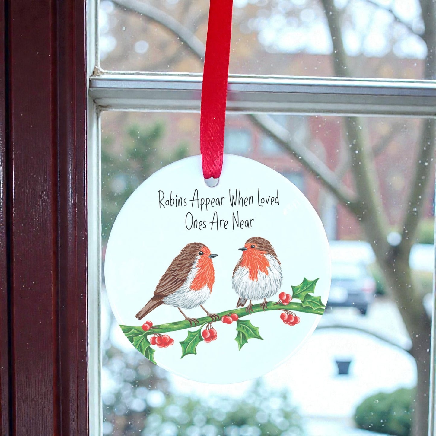 A Robin Couple Memorial Christmas Decoration available to buy from Fig and Rose Home.