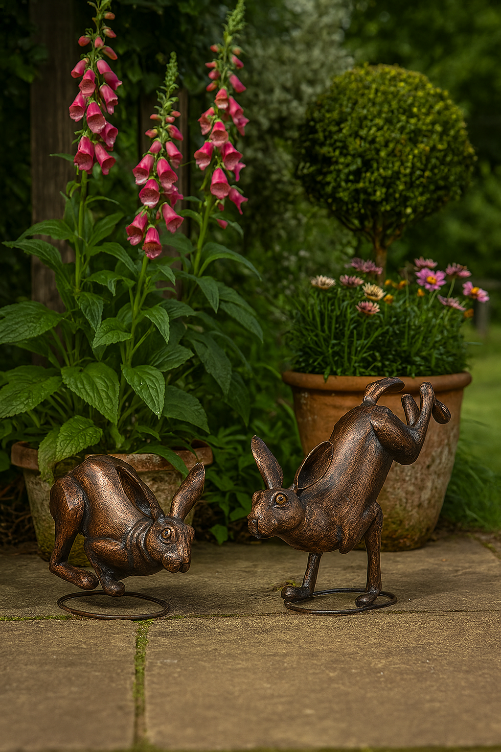 Pair of Metal Hare Sculptures