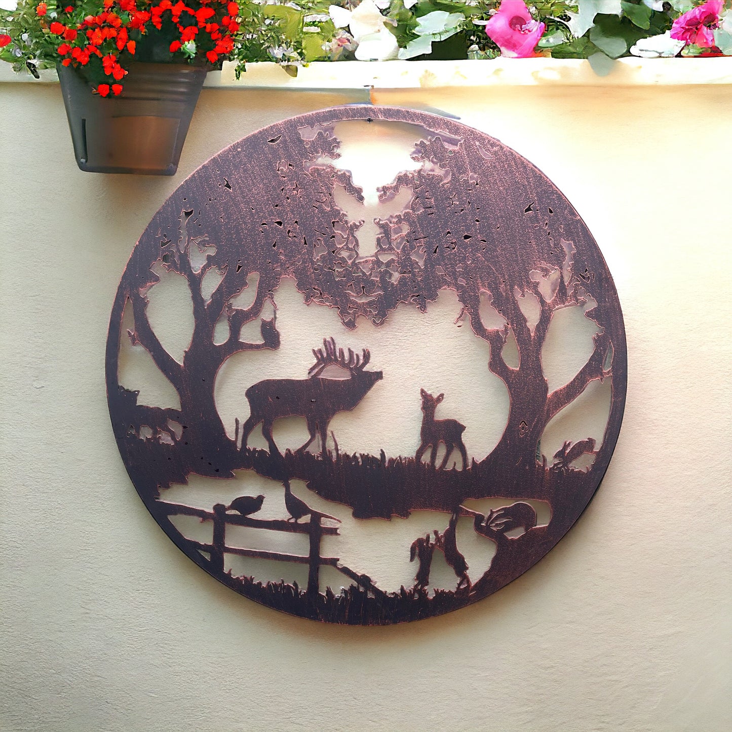 Stag and Countryside Animals Metal Garden Plaque from Fig and Rose