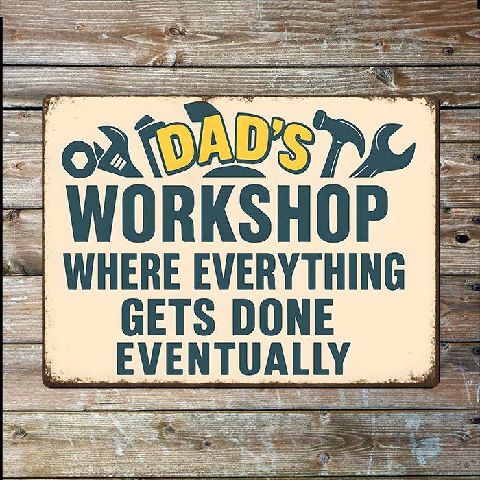 A Dad's Workshop Metal Sign available to buy from Fig and Rose Home.
