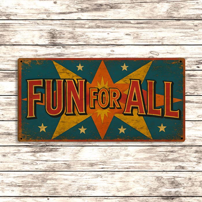 A Fun For All Vintage Metal Sign available to buy from Fig and Rose Home.