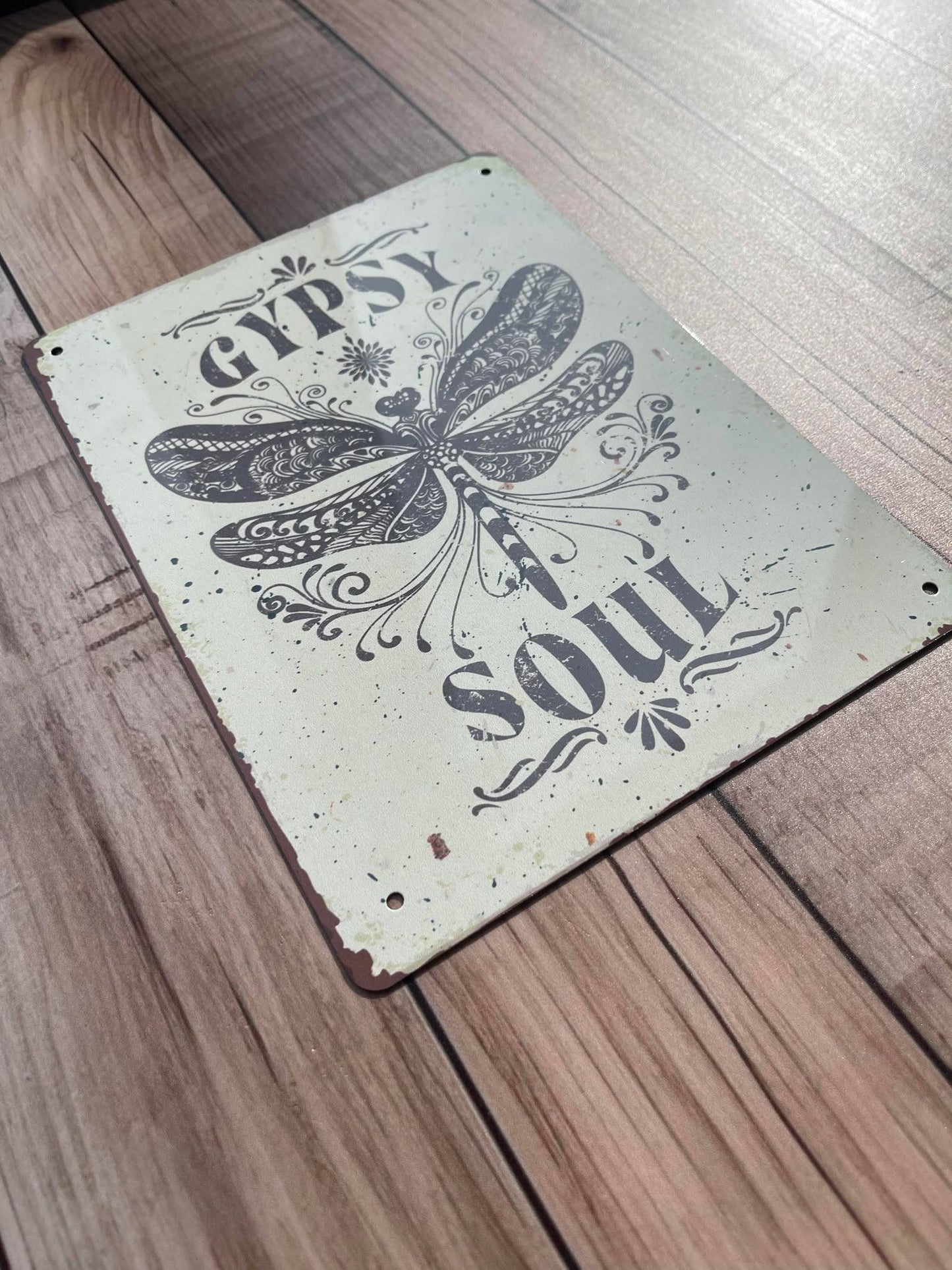 A Gypsy Soul Dragonfly Metal Sign available to buy from Fig and Rose Home.