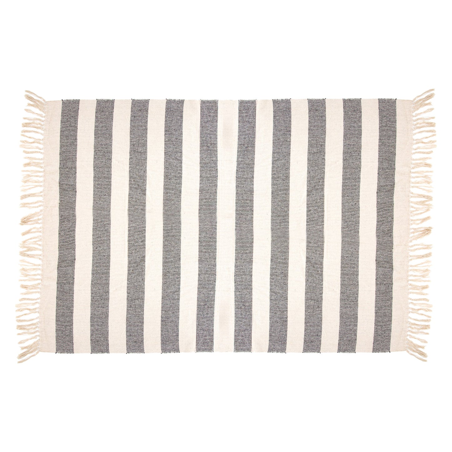 So Cosy Dark Grey & Cream Striped Boho Throw Blanket from Fig and Rose