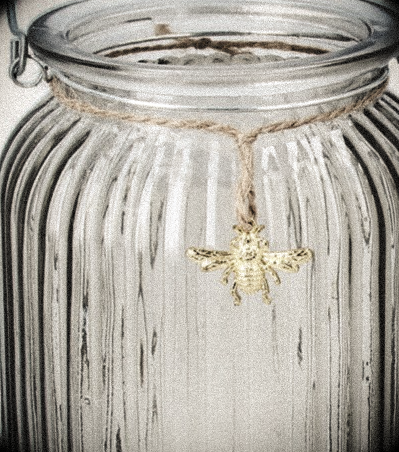A Glass T Light Holders - Bee & Dragon Fly charms from Fig and Rose.