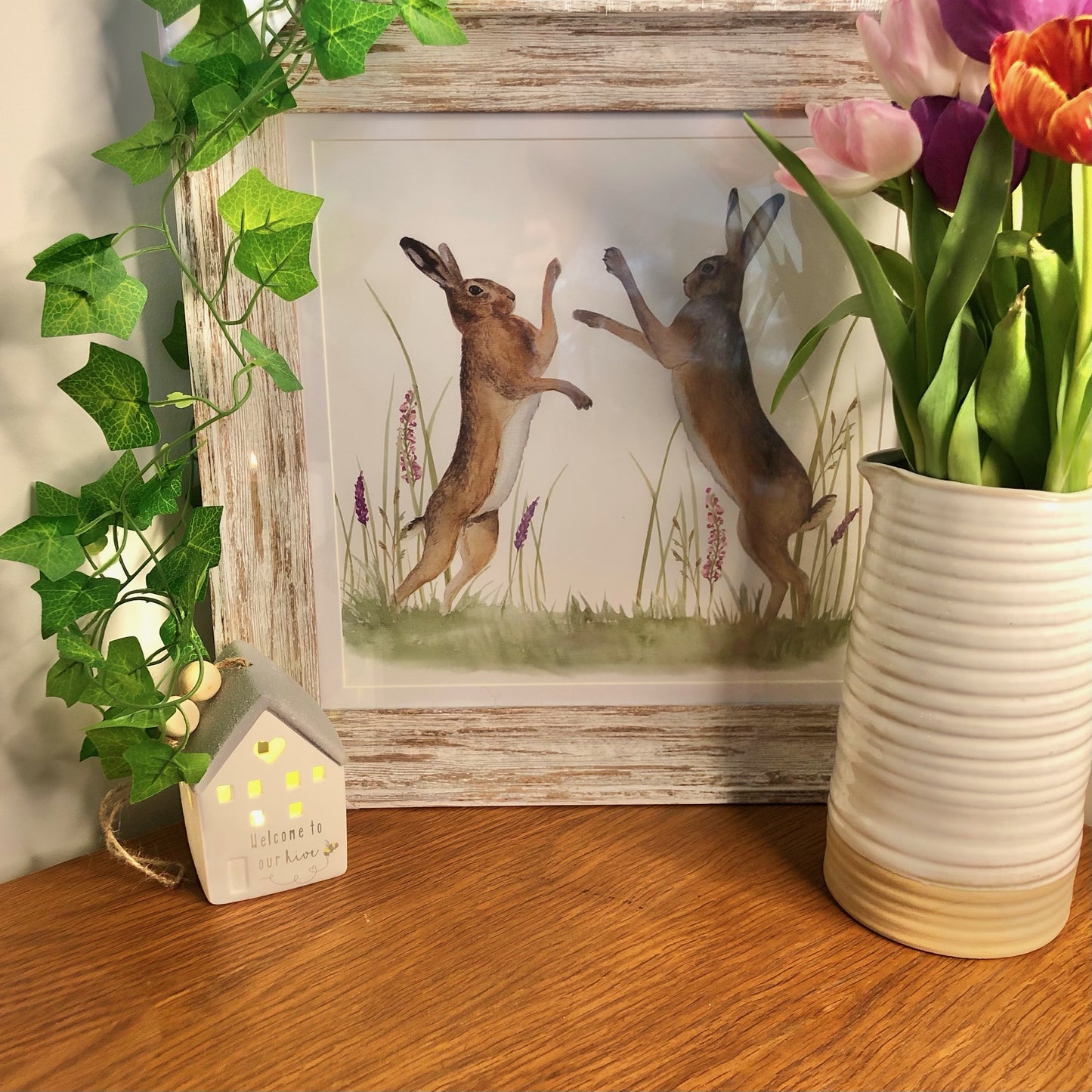 Framed Picture of Boxing Hares from Fig and Rose