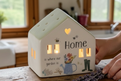 Ceramic House Tealight Holder - Home Is Where Our Garden Is from Fig and Rose.