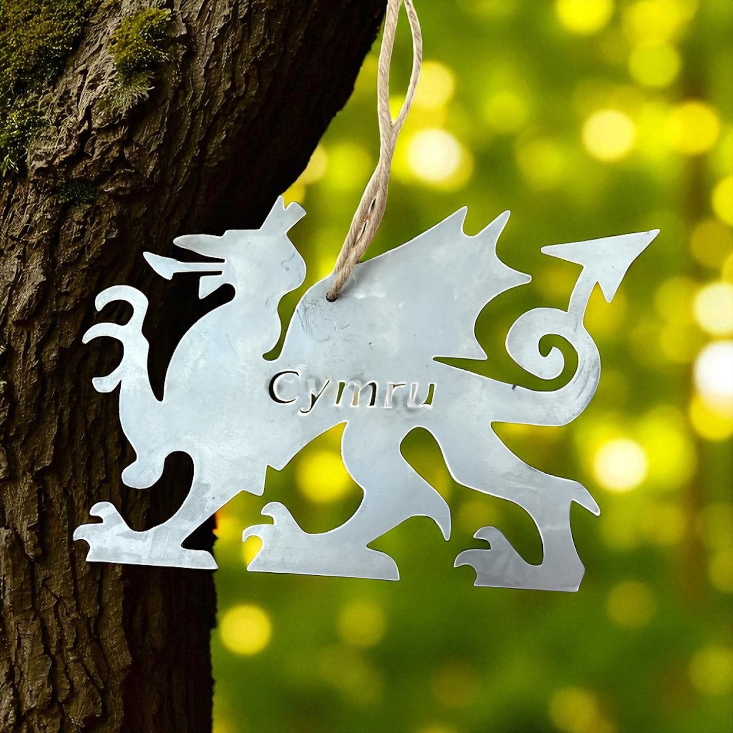 A Cymru Welsh Dragon Metal Hanging Decoration | Red, Black or Rustic Steel from Fig and Rose.