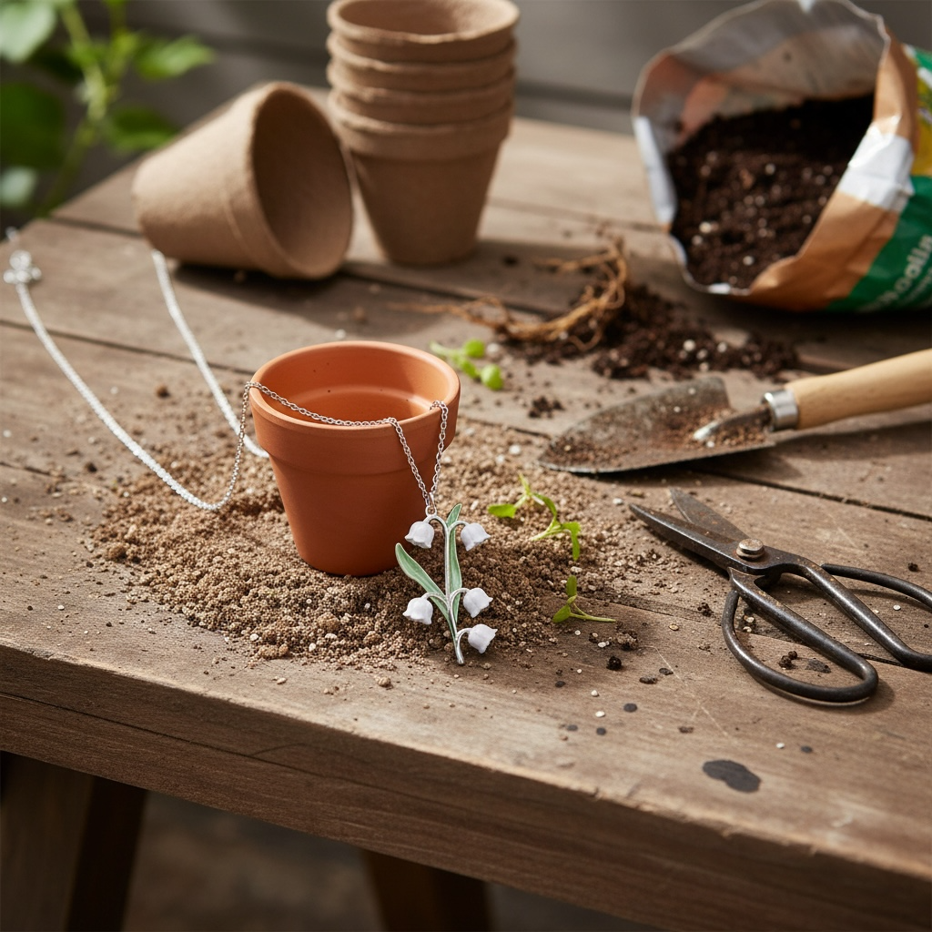 A Lily of The Valley Necklace available to buy from Fig and Rose Home.