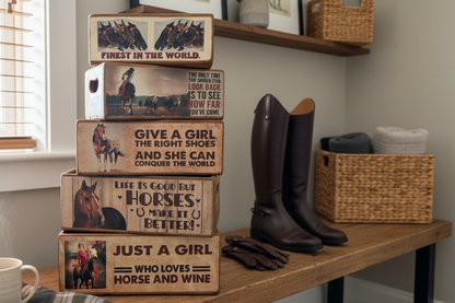 Horse-Themed Nesting Storage Boxes – Set of 5 Rustic Equestrian Boxes