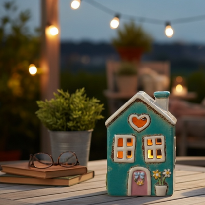 Ceramic House Tealight Holder – Teal Cottage