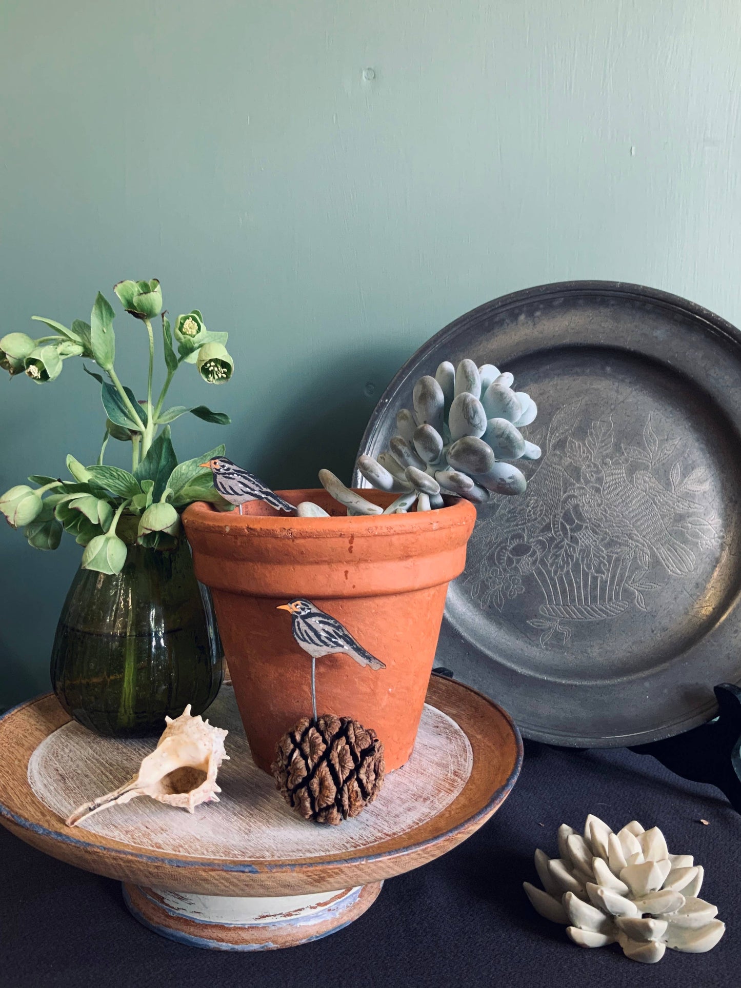 A Black Bird Plant Pot Companions available to buy from Fig and Rose Home.