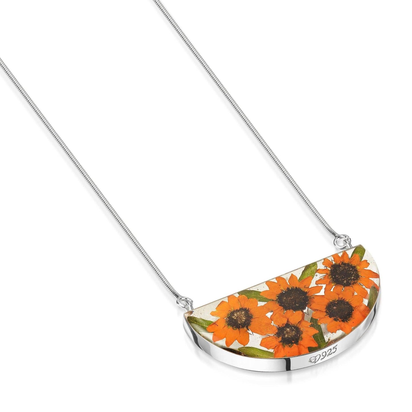 A Sunflower Half Moon Silver Necklace available to buy from Fig and Rose Home.