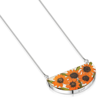 A Sunflower Half Moon Silver Necklace available to buy from Fig and Rose Home.