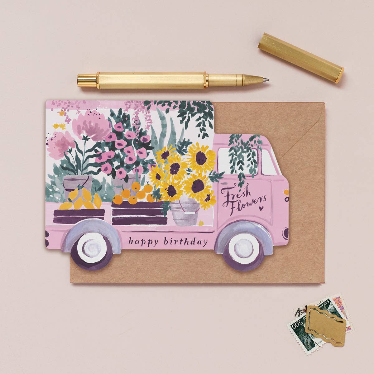 A Flower Truck Birthday Card available to buy from Fig and Rose Home.