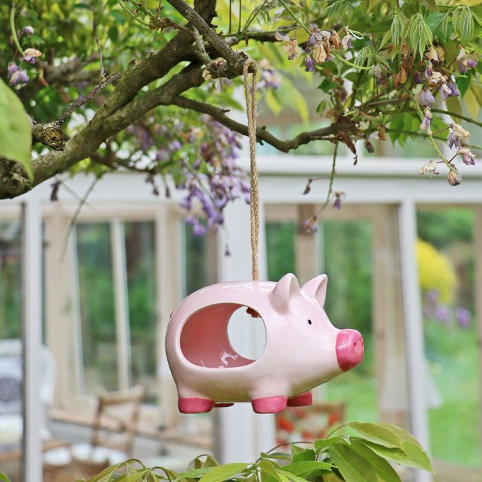 Hanging Ceramic Bird Feeder - Pig