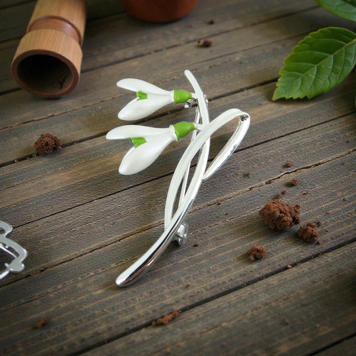 A Snowdrop Brooch available to buy from Fig and Rose Home.