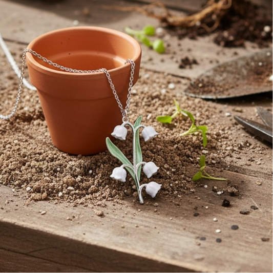 A Lily of The Valley Necklace available to buy from Fig and Rose Home.