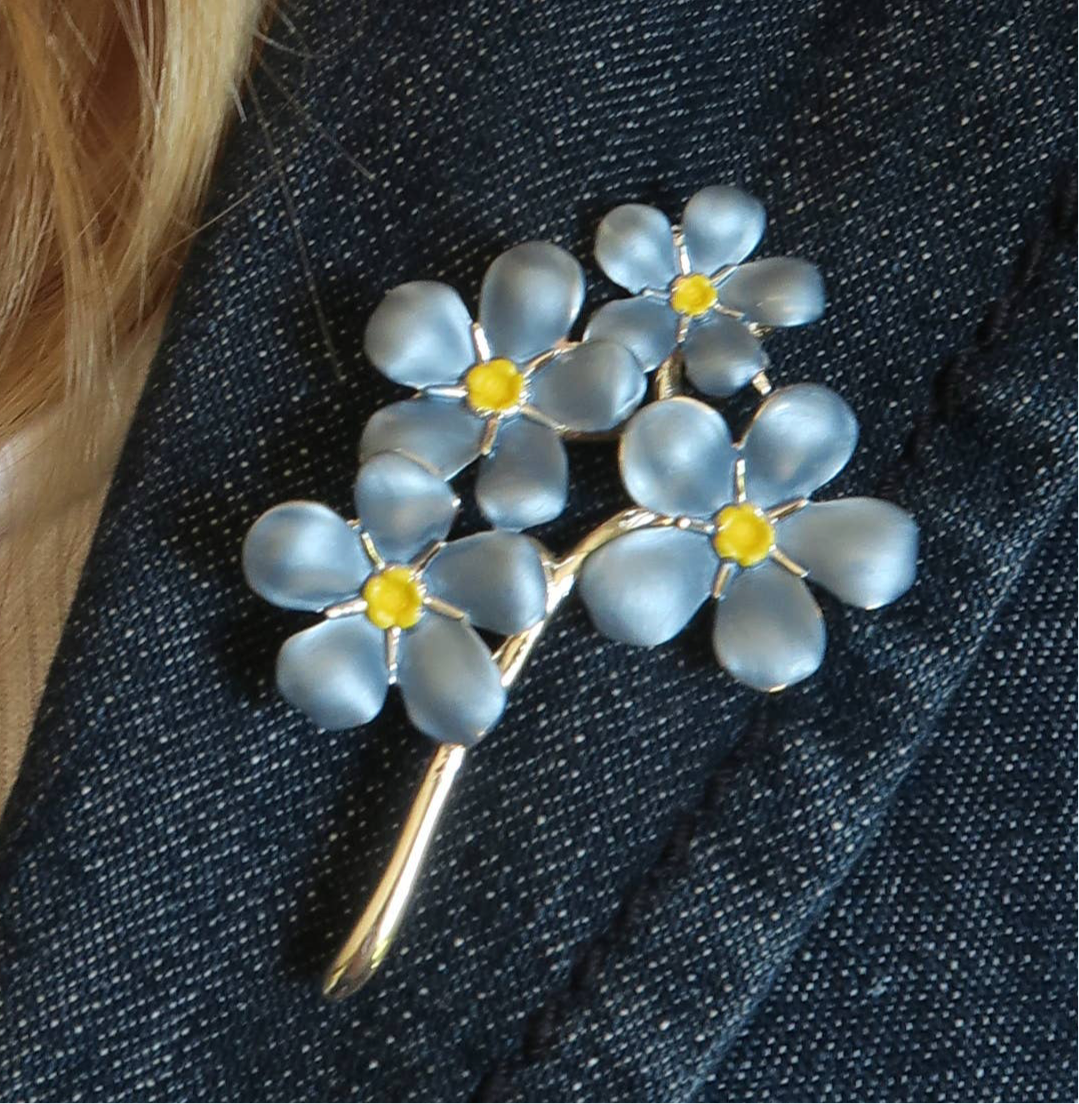 A Forget Me Not Brooch available to buy from Fig and Rose Home.