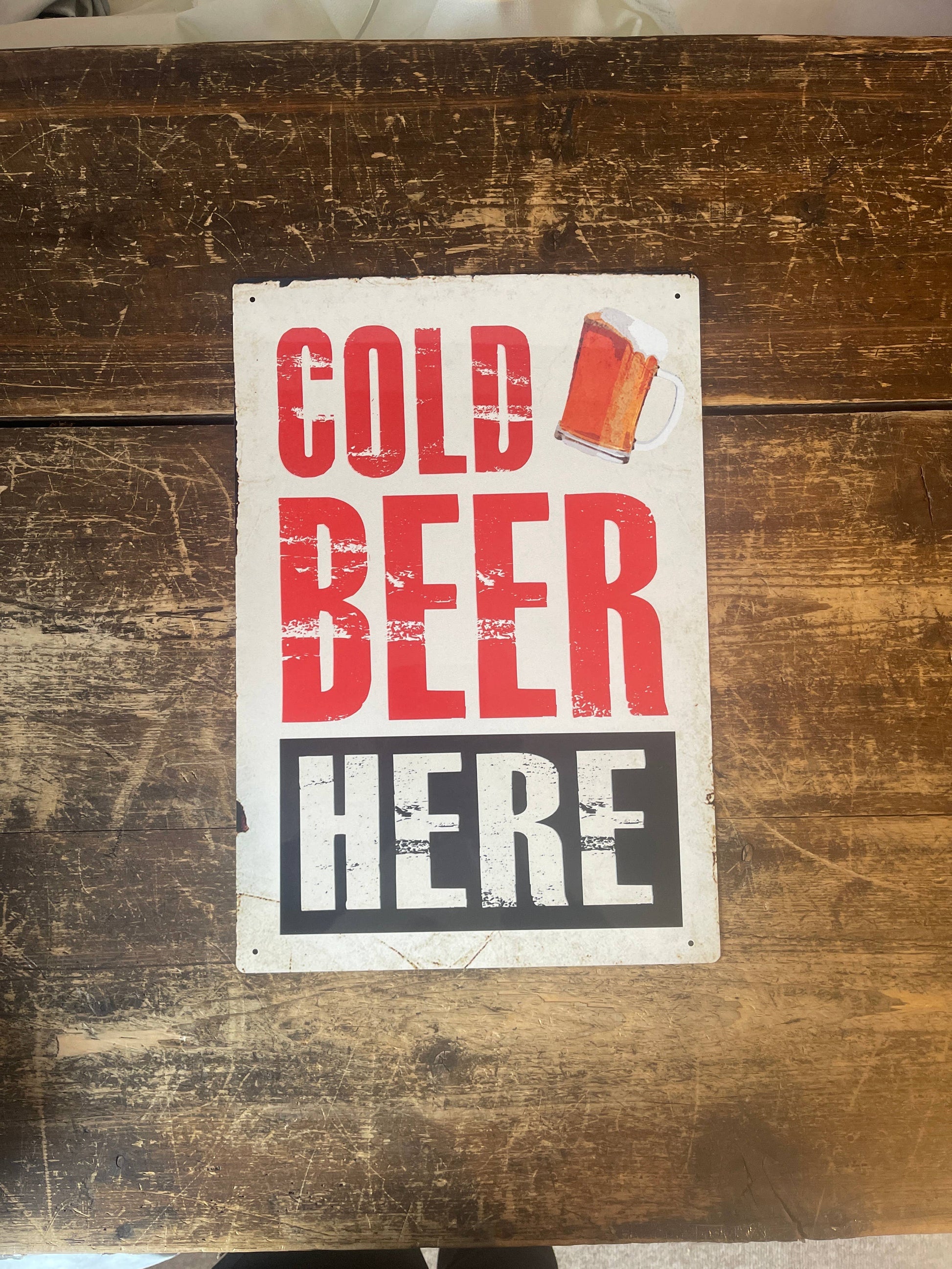 A Cold Beer Here Metal Sign available to buy from Fig and Rose Home.