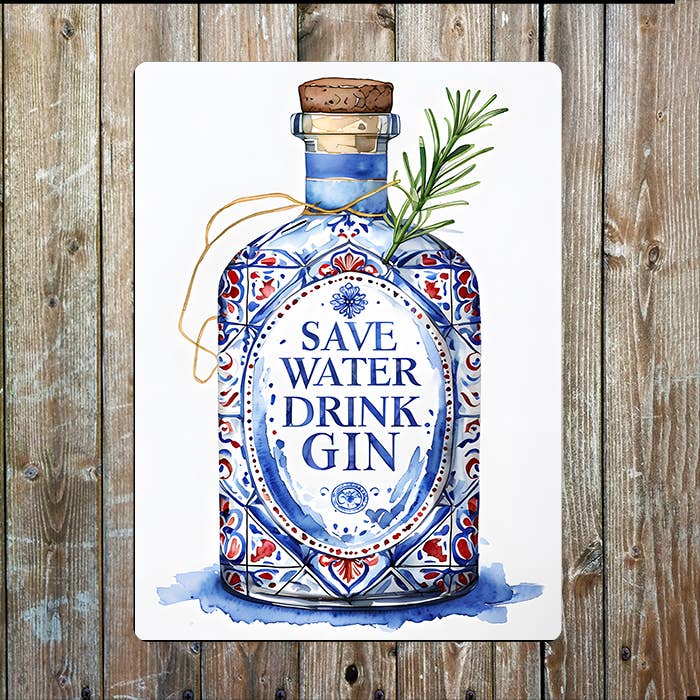 A Save Water Drink Gin Metal Sign available to buy from Fig and Rose Home.