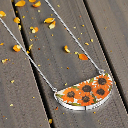 A Sunflower Half Moon Silver Necklace available to buy from Fig and Rose Home.