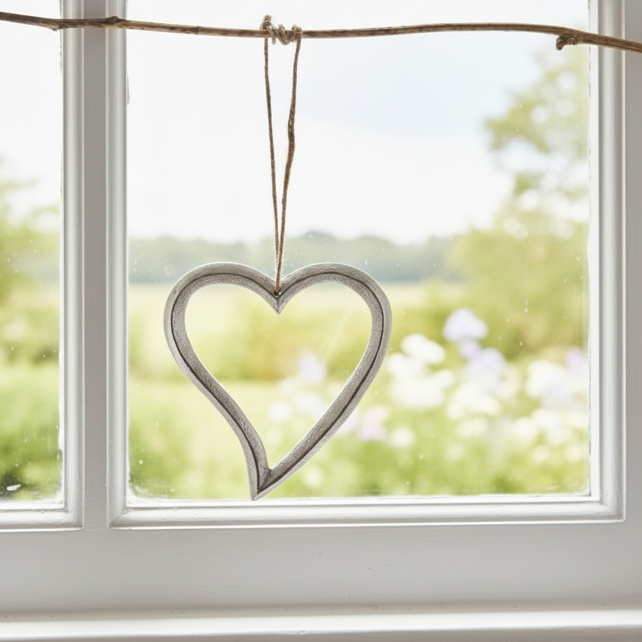 Textured Silver Hanging Heart Decoration