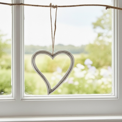 Textured Silver Hanging Heart Decoration