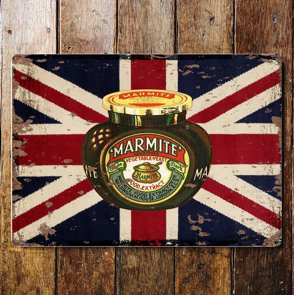 A Vintage Marmite Metal Sign available to buy from Fig and Rose Home.
