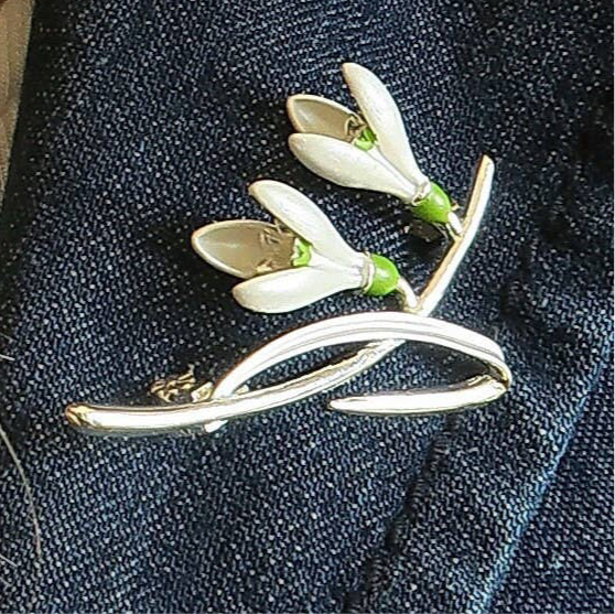 A Snowdrop Brooch available to buy from Fig and Rose Home.