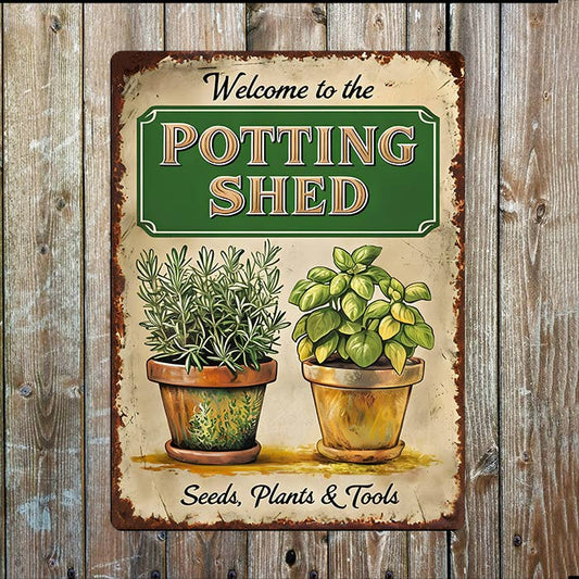 A Welcome To Potting Shed Metal Sign available to buy from Fig and Rose Home.