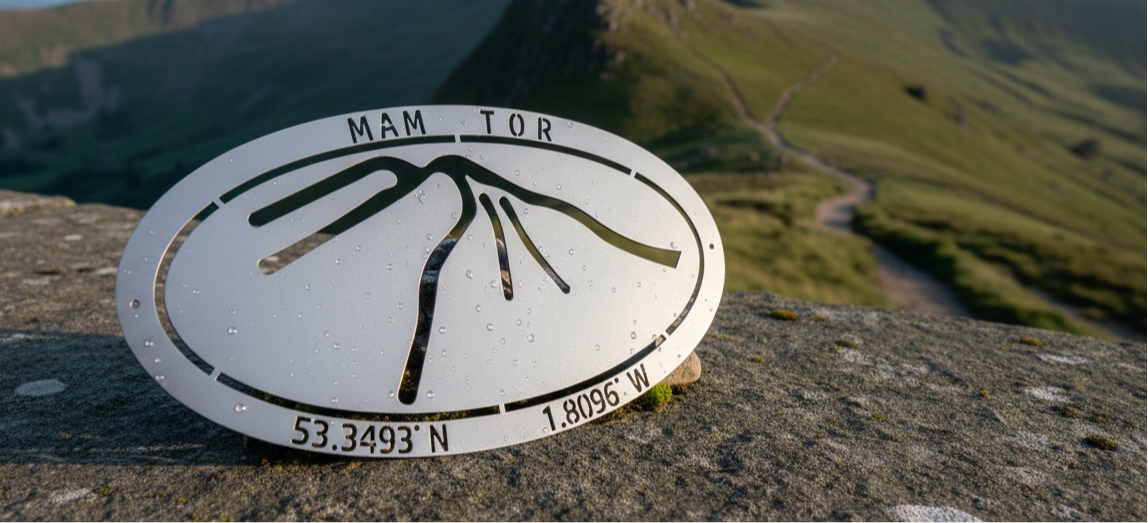 A Mam Tor Steel Wall Art – Peak District Coordinates from Fig and Rose.