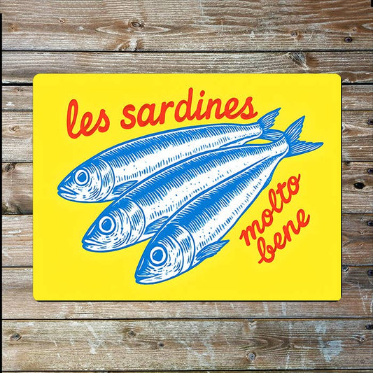 A Les Sardines Motto Bene Metal Sign available to buy from Fig and Rose Home.