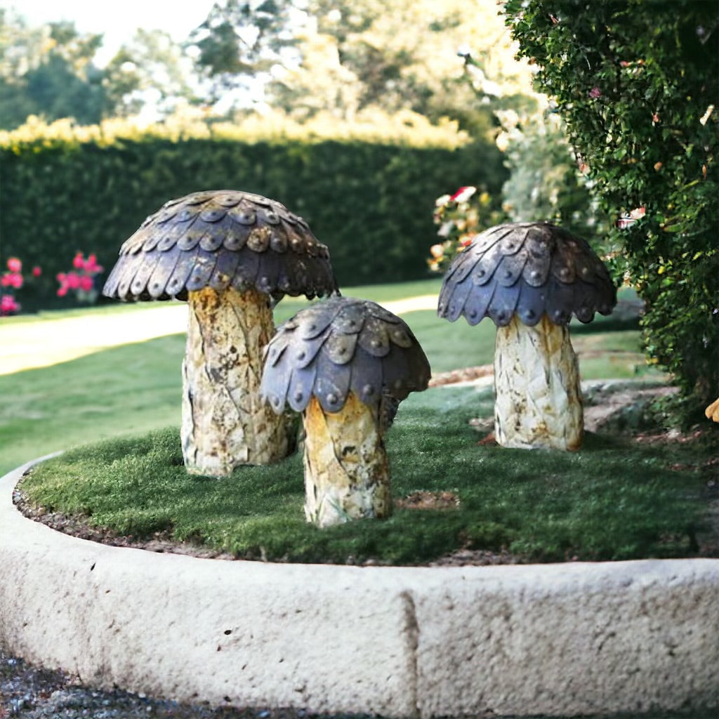 Three Metal Decor Garden Mushroom Toadstool