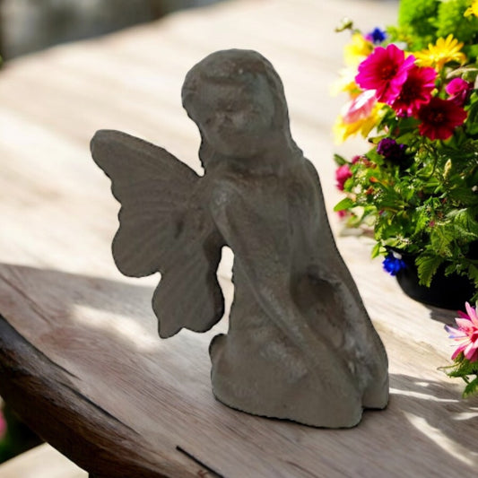 Cast Iron Kneeling Fairy Garden Ornament from Fig and Rose