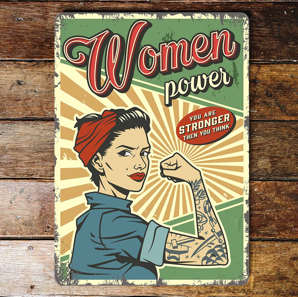 A Retro Women Power Metal Sign available to buy from Fig and Rose Home.