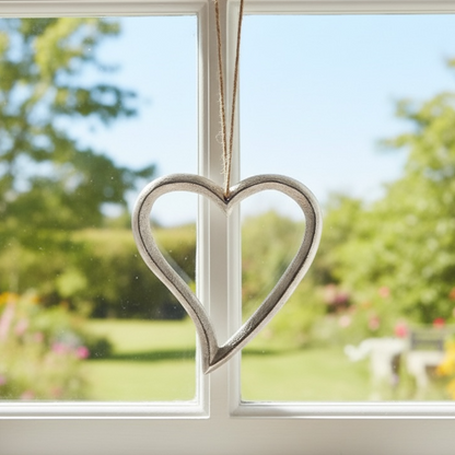 Textured Silver Hanging Heart Decoration