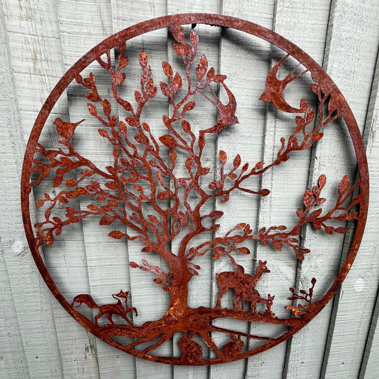 Countryside Plaque with Fox and Deer | Metal Wall Plaque | Rusty | 60cm