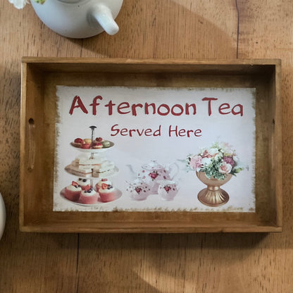 Rustic Wooden Café Serving Tray Set