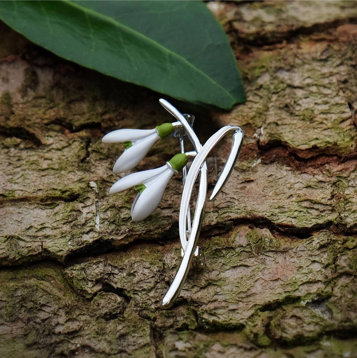 A Snowdrop Brooch available to buy from Fig and Rose Home.